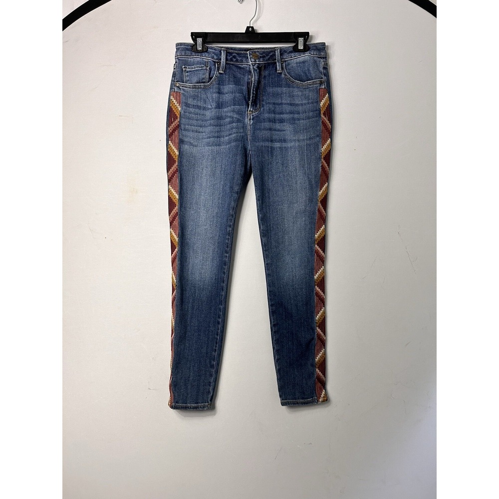 Driftwood Jackie Jeans 28x28 Skinny Stretch Embroidered Tribal Orange Pink Festi